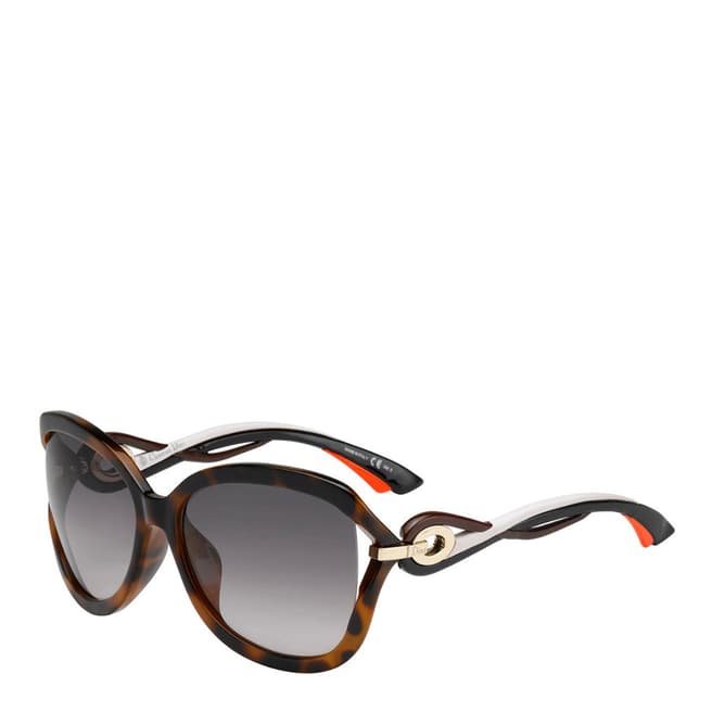 Dior Ladies Brown with Red, Black and White Twisting Dior Sunglasses 58m
