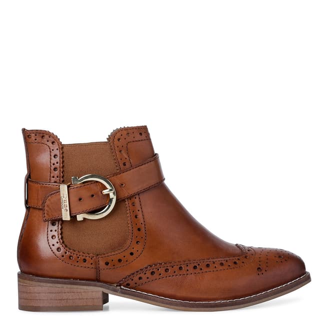 Dune Tan Leather Indira Classic Buckle Chelsea Boots 