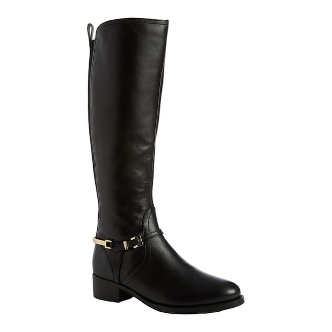 Dune Black Leather Upton Buckle Knee Length Boots 