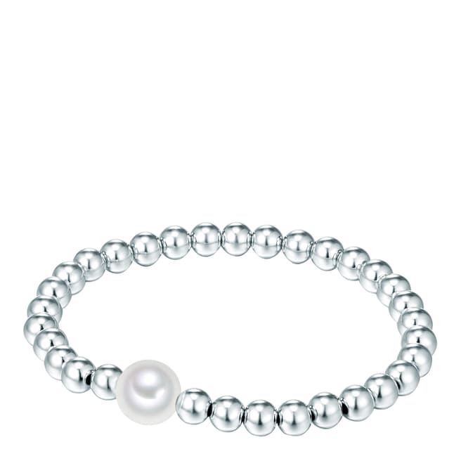 Nova Pearls Copenhagen Silver Plated/White Organic Pearl Elastic Bracelet