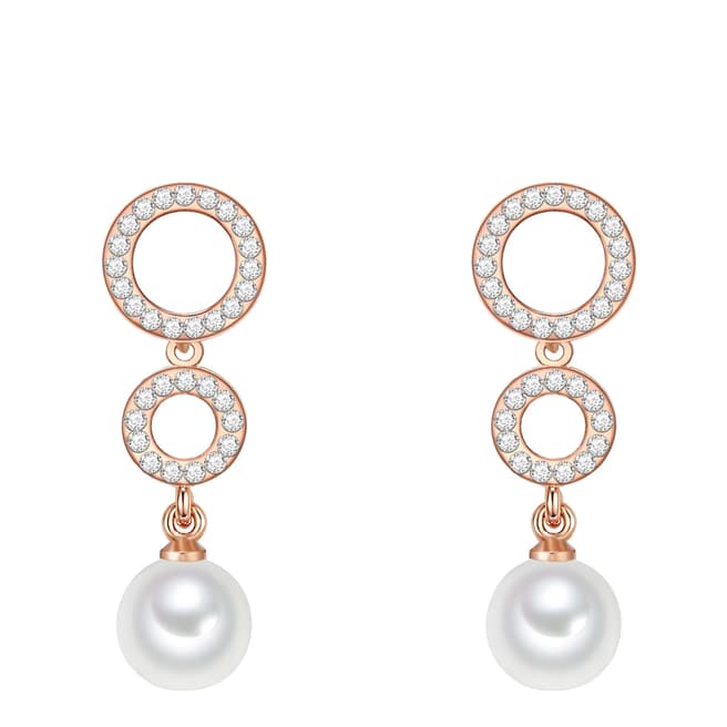 Nova Pearls Copenhagen Rose Gold Plated/White Organic Pearl Drop Round Earrings