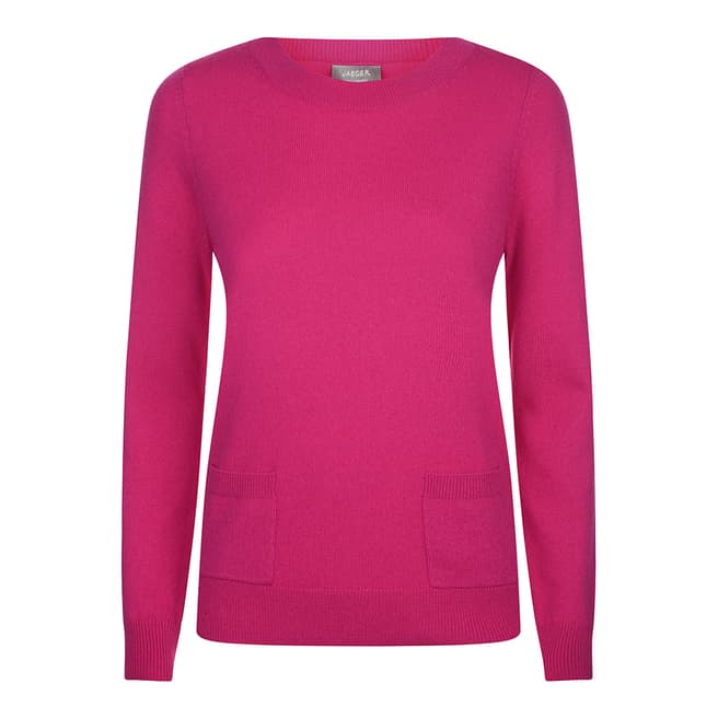 Jaeger Hot Pink Pocket Cashmere Blend Sweater