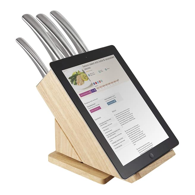 Tower 5 Piece Natural Wood Effect Rotating Knife Block with Holder