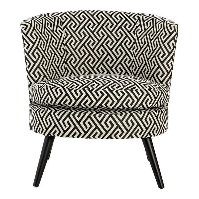 Fifty Five South Round Armchair, Black And White Jacquard, Birchwood Legs