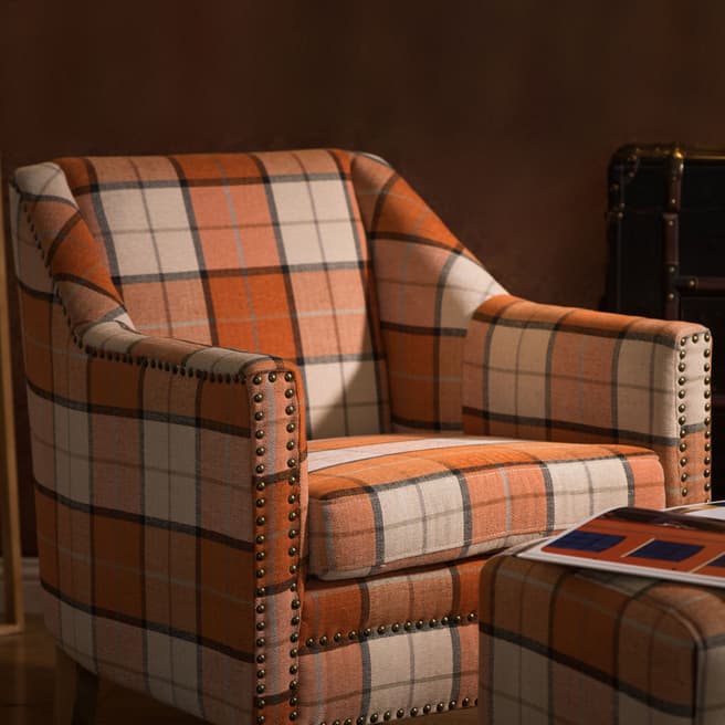 Premier Housewares Colorado Chair, Checked Fabric, Rubberwood Legs