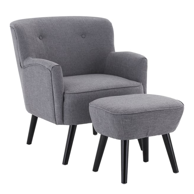 Premier Housewares Odense Armchair, with Footstool, Grey Fabric