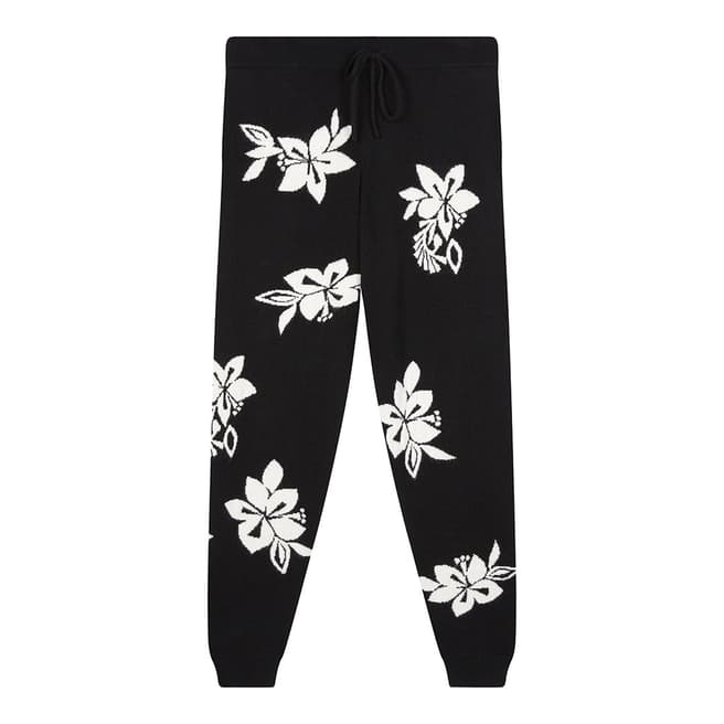 Chinti and Parker Black Hibiscus Cashmere Track Pant