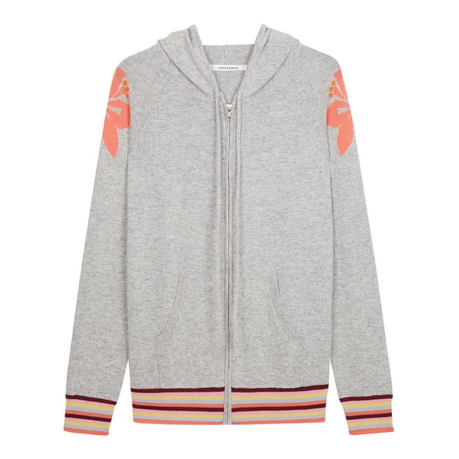 Chinti and Parker Silver Marl Hibiscus Cashmere Hoodie