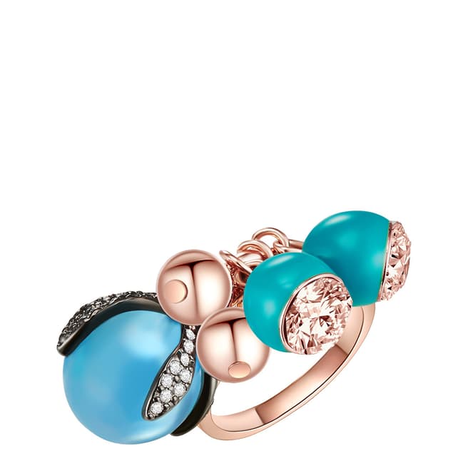 Lilly & Chloe Rose Gold/Turquoise Cluster Bead Ring With Swarovski Crystals