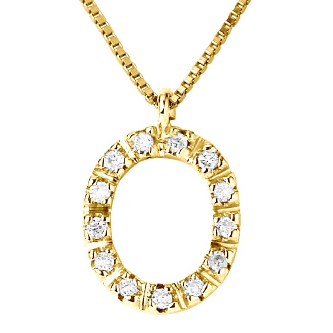 Pretty Solos Yellow Gold Letter O Diamond Necklace