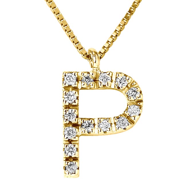 Pretty Solos Yellow Gold Letter P Diamond Necklace