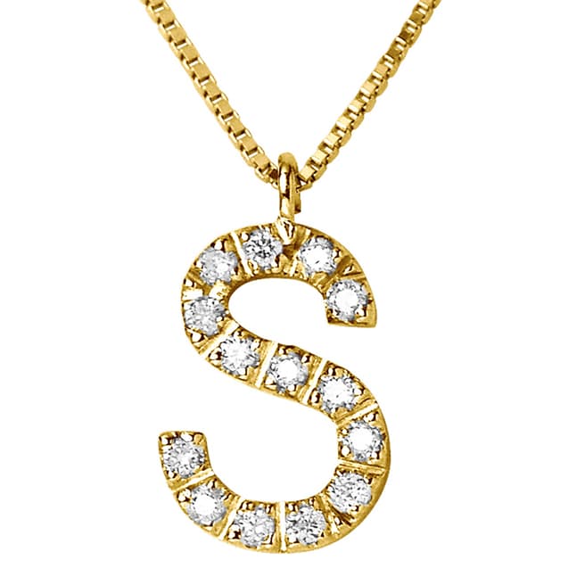 Pretty Solos Yellow Gold Letter S Diamond Necklace