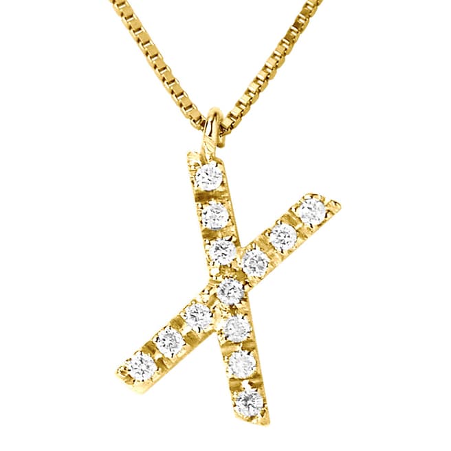 Pretty Solos Yellow Gold  Letter X Diamond Necklace