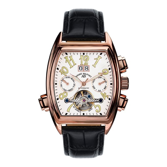 Andre Belfort Mens Rose Gold/White Leather Strap Royale Watch