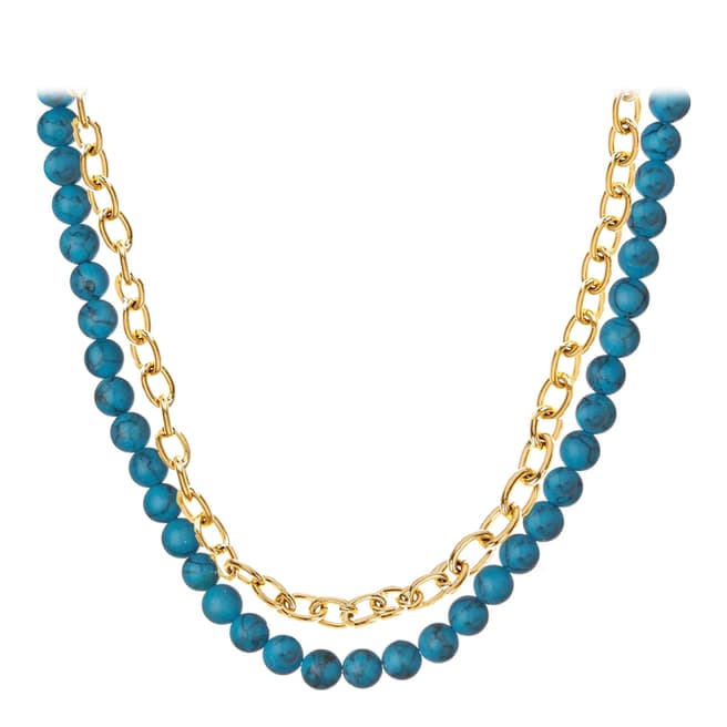 Chloe Collection by Liv Oliver 18k Rose Gold Turquoise Double Link Necklace