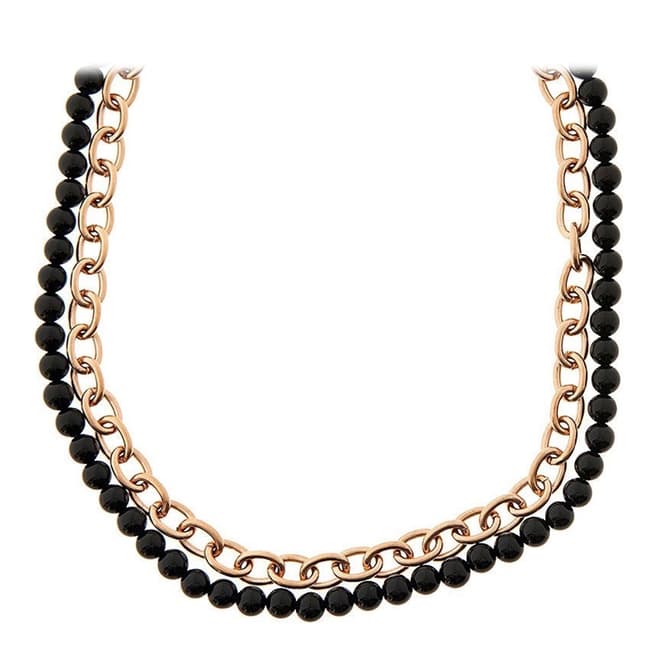 Chloe Collection by Liv Oliver 18k Rose Gold Black Onyx Double Link Necklace