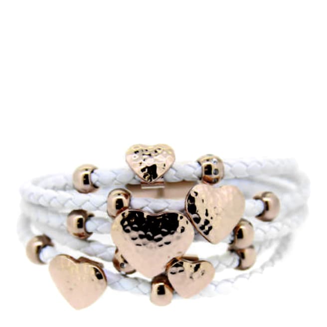 Chloe Collection by Liv Oliver 18k Rose Gold Multi Strand White Leather Heart Bracelet