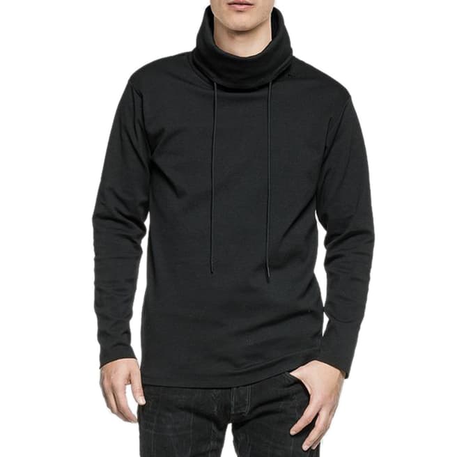 Replay Black Structured Jersey Hoodie