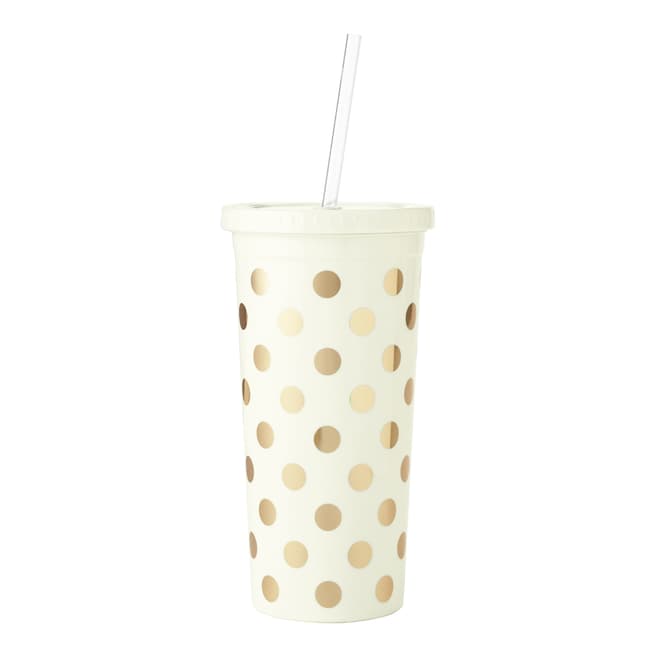 Kate Spade Tumbler with Straw, Gold Dots