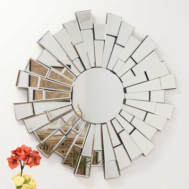 Milton Manor Sunburst All Glass Elegant Round Wall Mirror 90x90cm