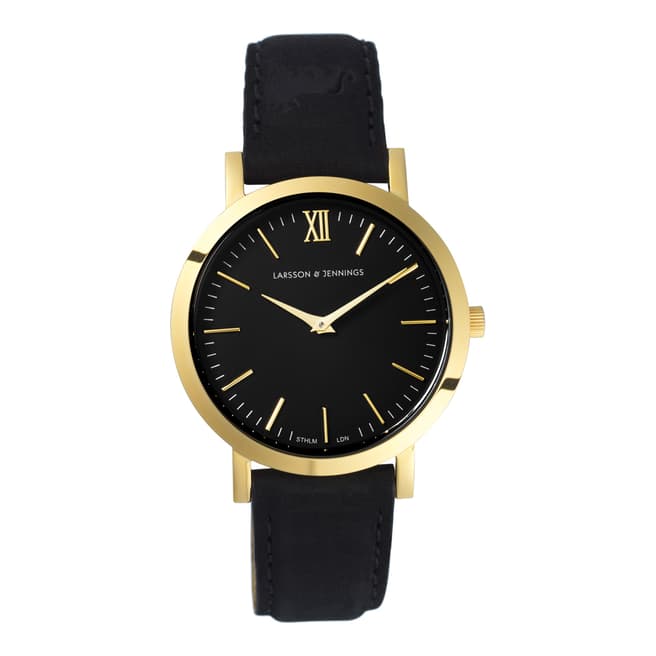 Larsson & Jennings Gold Black Lugano Leather Watch 33mm