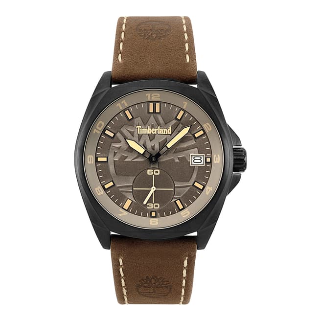 Timberland Grey/Dark Brown Hutchington Leather Strap Watch