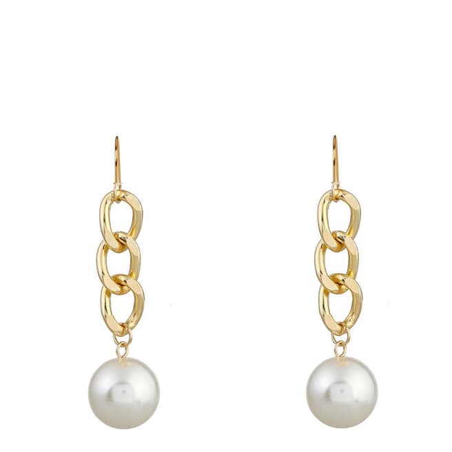 Chloe Collection by Liv Oliver Gold Link Drop Pearl Earrings