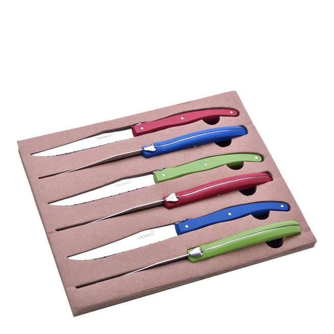 Laguiole Set of 6 Knives with Coloured Wooden Handle