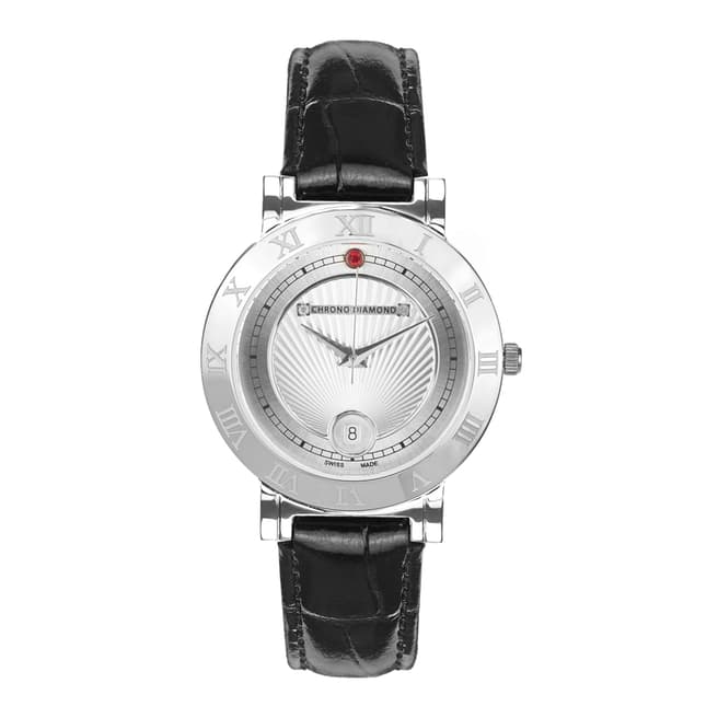 Chrono Diamond Women's Silver / Black Stainless Steel/Leather Swiss Made Watch 36mm