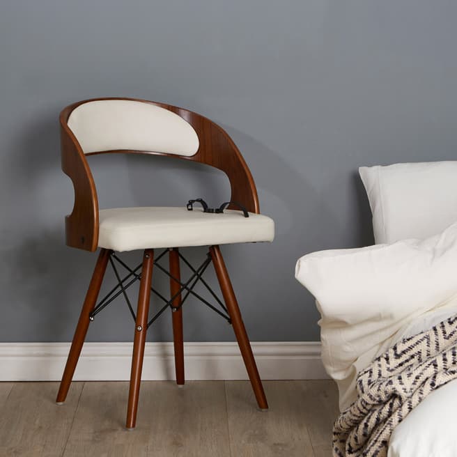 Premier Housewares Walnut Veneer Chair with Indented Back, White