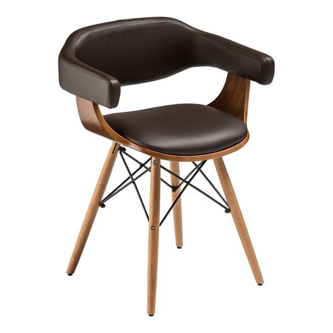 Premier Housewares Brown Leather Effect Beech Wood Legs Chair