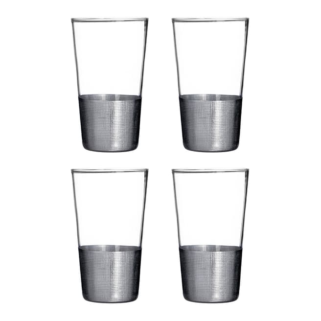 Premier Housewares Set of 4 Silver Crosshatched Apollo High Ball Glasses, 370ml