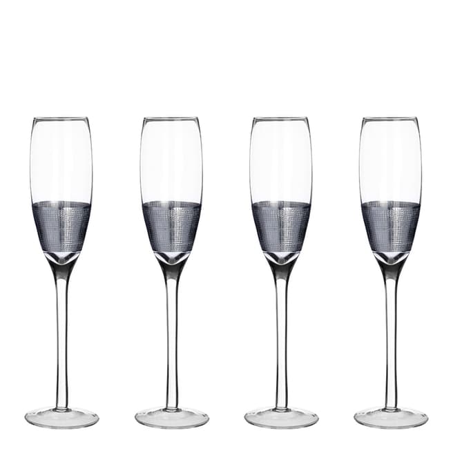 Premier Housewares Set of 4 Silver Crosshatched Apollo Champagne Glasses, 210ml