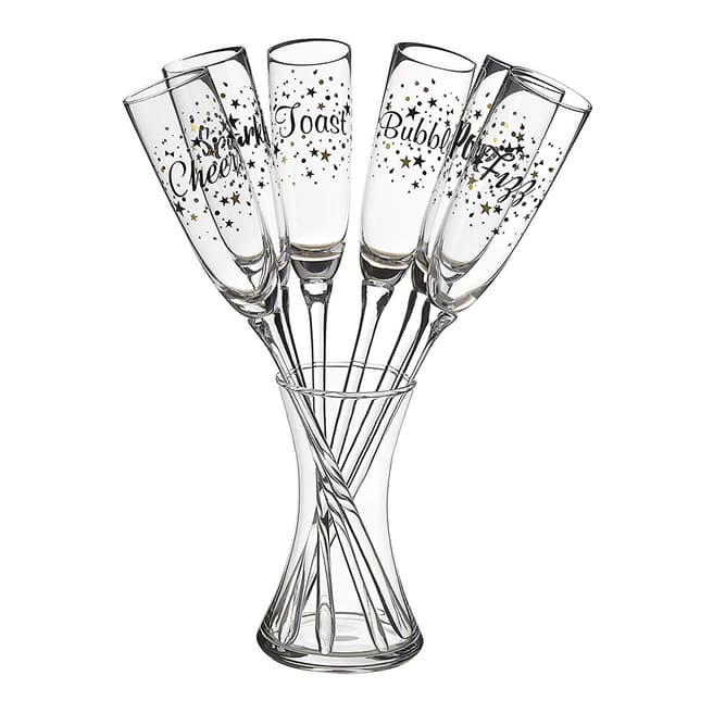 Premier Housewares Champagne Flutes, Verity Party, Set of Six / Vase Holder