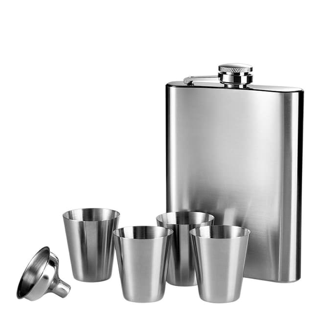 Premier Housewares Hip Flask Set, 8oz Flask/4 Cups/Funnel, Stainless Steel
