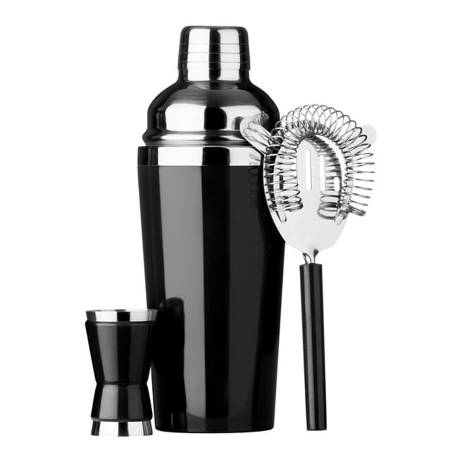 Premier Housewares Cocktail Set, Black/Stainless Steel, Shaker/Strainer/Measuring Cup