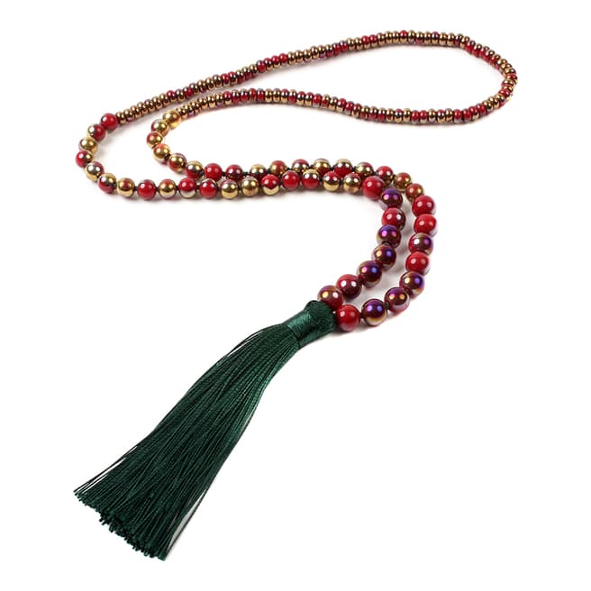 Amrita Singh Two-Tone Glass Beaded Necklace With Fabric Tassel