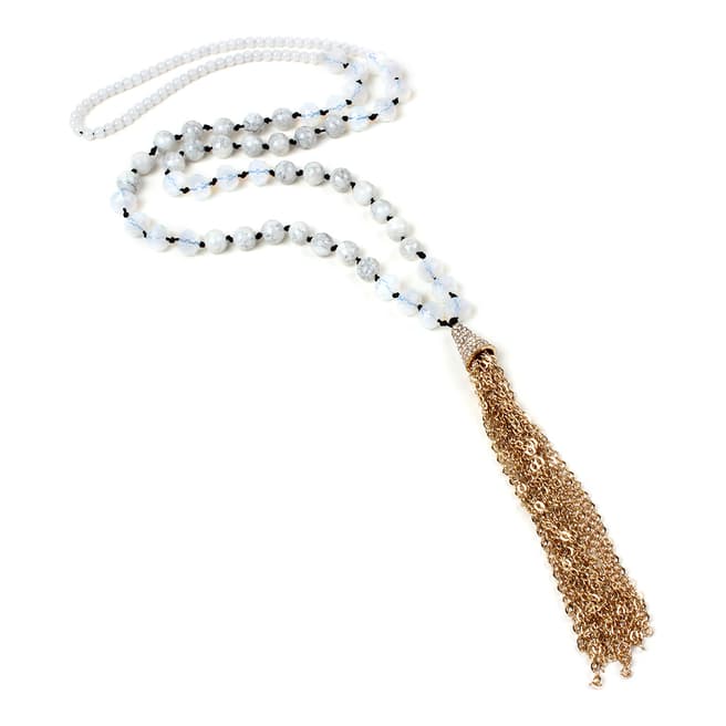 Amrita Singh Glass Bead Necklace With Gold-Tone Brass Chains & Austrian Crystal Embellished Tassel