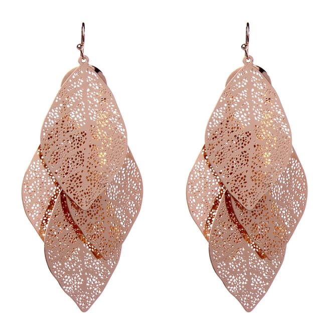 Amrita Singh Rose Gold- Tone Brass Earrings With Filigree Leaf Details.