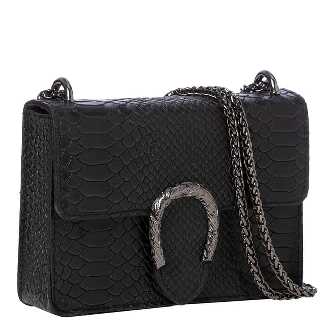 Marco Chiarini Black Leather Snake Print Horseshoe Shoulder Bag