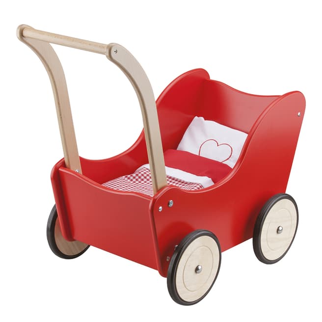 New Classic Toys Red Doll Pram With Bedding