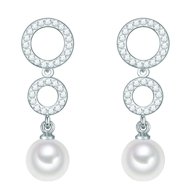 Nova Pearls Copenhagen Silver Plated/White Round Organic Pearl Drop Earrings