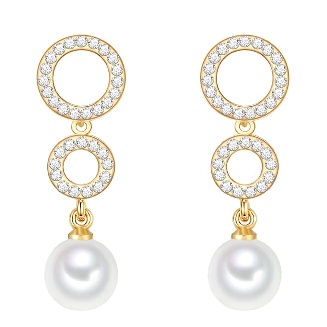 Nova Pearls Copenhagen Gold Plated/White Round Organic Pearl Drop Earrings