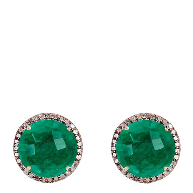 Liv Oliver 18K Gold Plated Emerald and Multi Diamonds Halo Stud Earrings