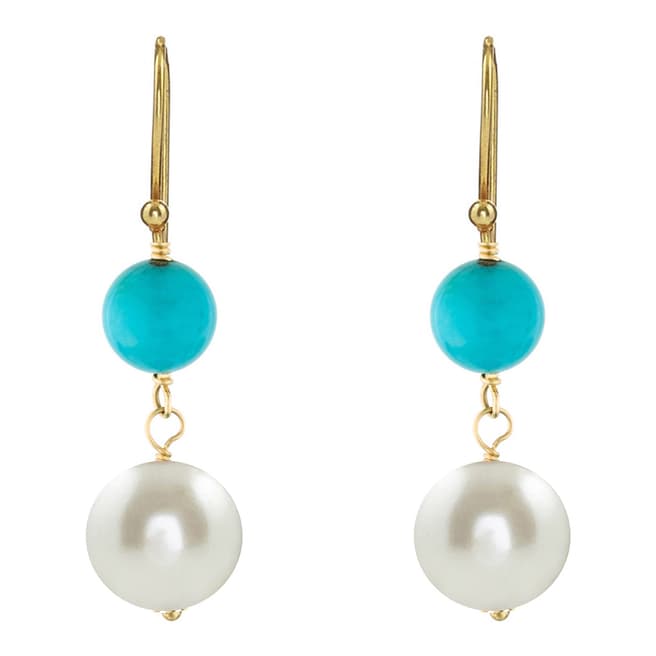 Liv Oliver Aqua Turquoise and Pearl Drop Earrings