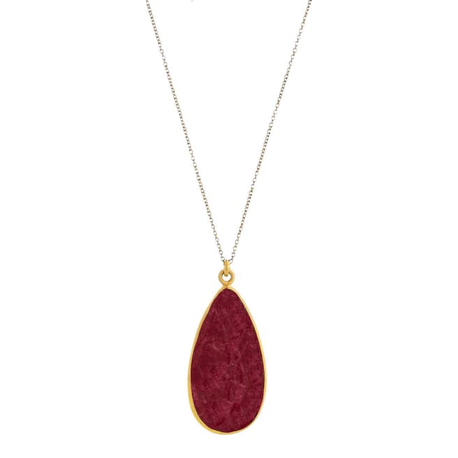 Liv Oliver 18K Gold Ruby Pear Drop Pendant Necklace