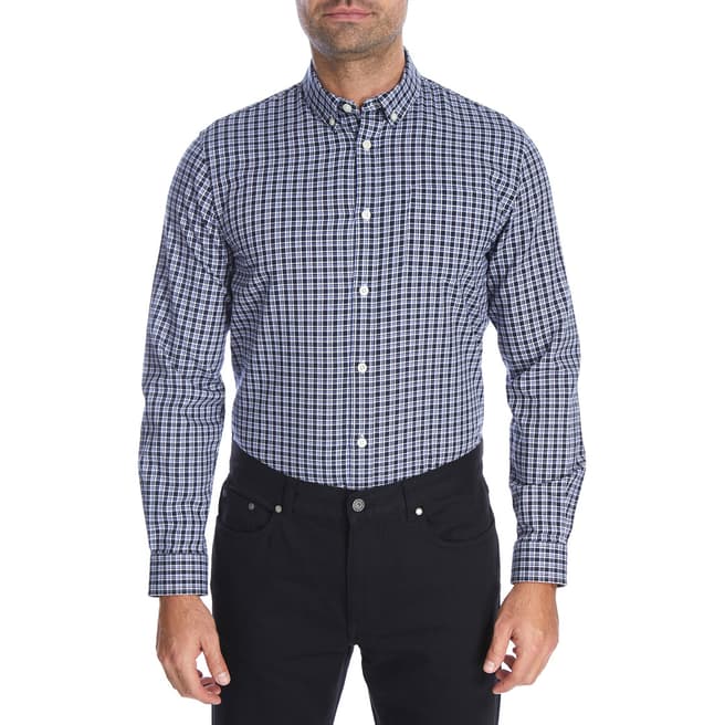 Jaeger Mid Blue Casual Multi Check Cotton Shirt