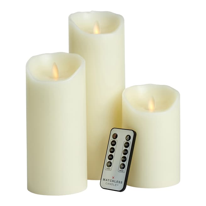 Luminara Matchless Wax Pillar Candles Set of 3