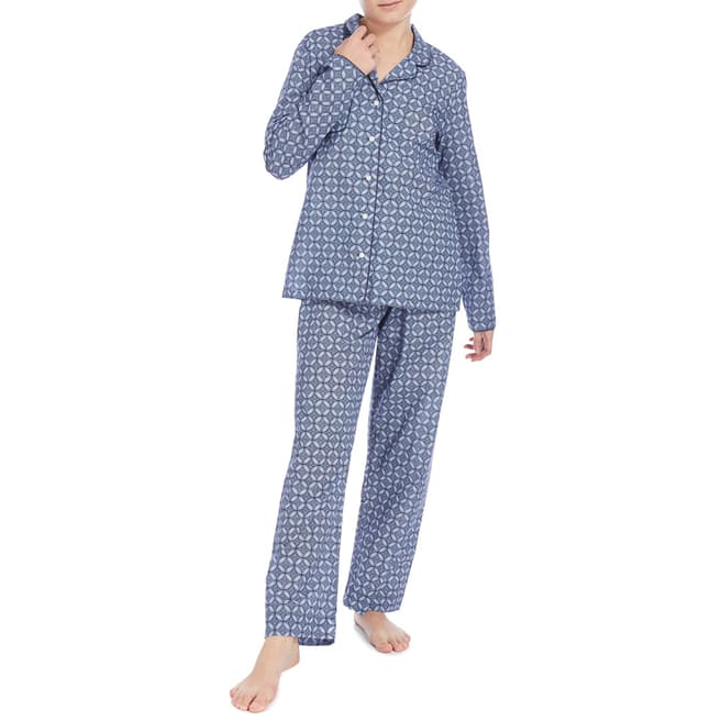 DEREK ROSE Blue Print Ledbury Classic Pyjama Set 