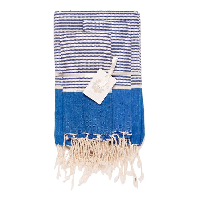 Febronie Copenhagen Set of 3 Bathroom Hammam Towels, Greek Blue